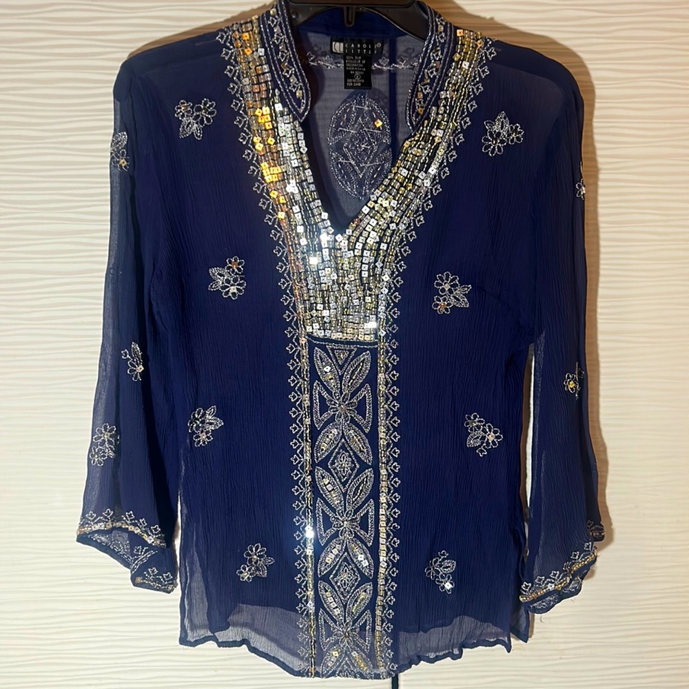 Pure silk Carole Little top, S
